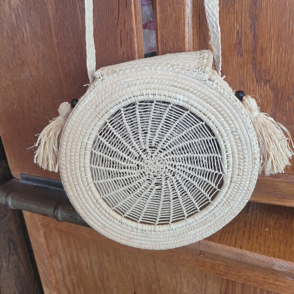 Straw Round Purse Circle Summer circle purse raffia - Picture 2 of 4